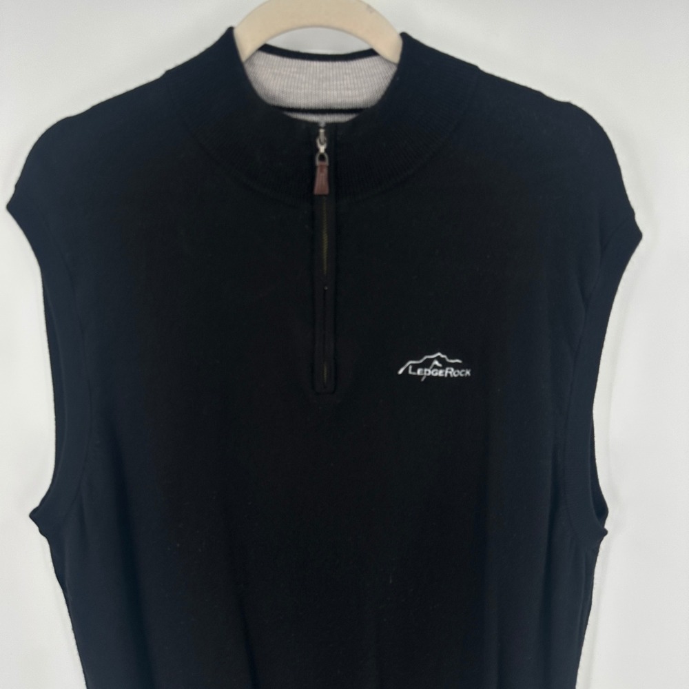 Peter Millar Mens Black 100%‎ Merino Wool Quarter Zip Golf Vest Sweater XXL